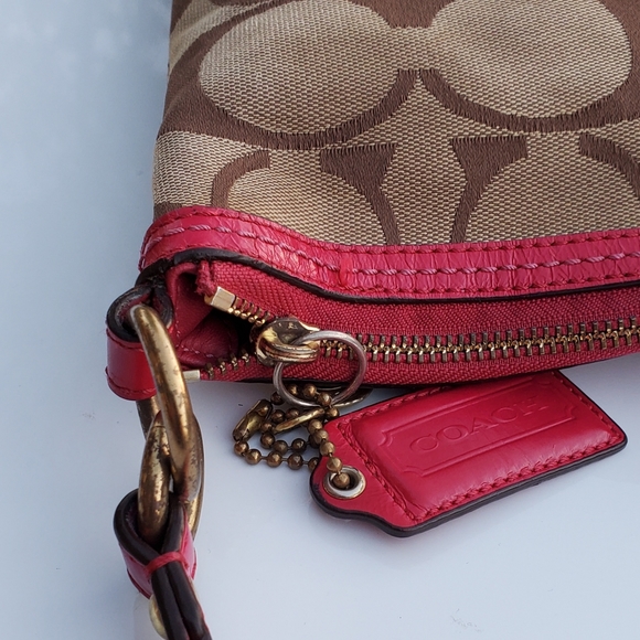 Coach Hot Pink Leather & Tan Classic Logo Canvas Bag/Purse - Picture 5 of 10